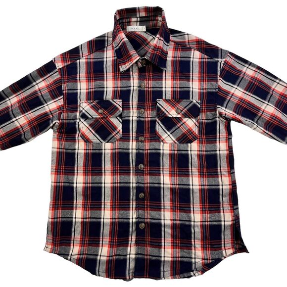 MNML Plaid Flannel Shirt Mens Small Double Pockets Button Up Outdoor Stretch - Picture 3 of 13